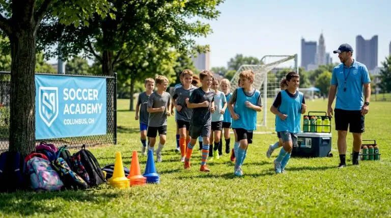 Columbus youth soccer camp field warm-up